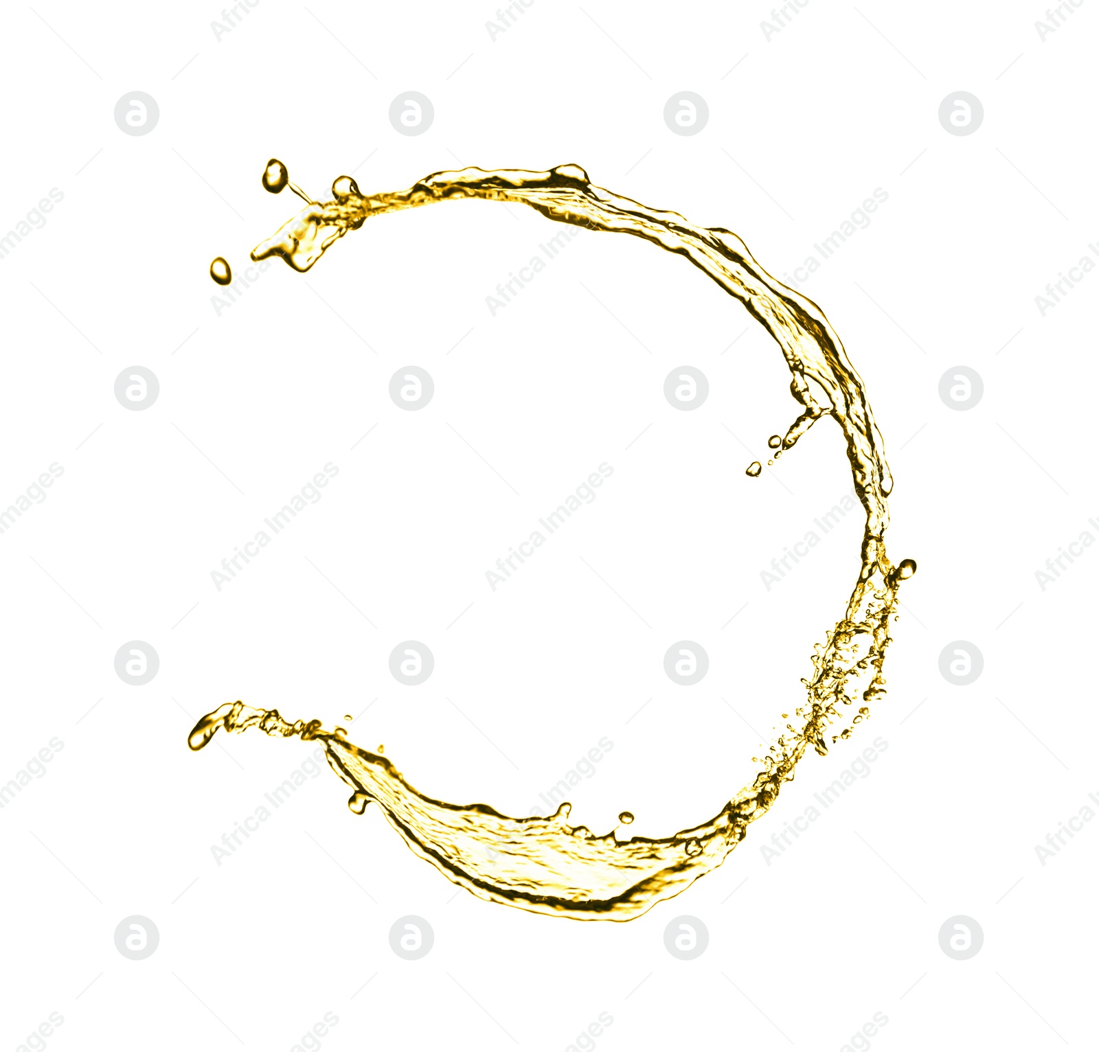 Image of Splash of golden oily liquid on white background