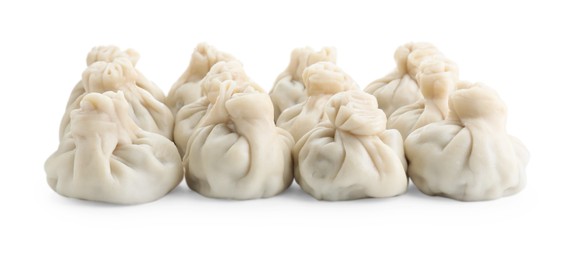 Many tasty khinkali (dumplings) isolated on white. Georgian cuisine