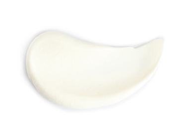 Photo of Delicious sour cream on white background, top view. Dairy product