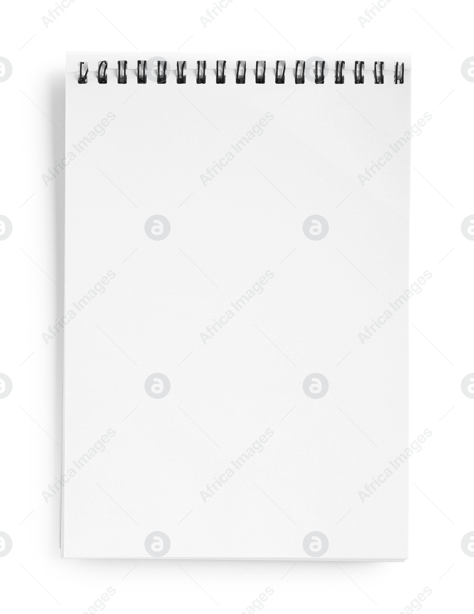 Photo of One notebook isolated on white, top view