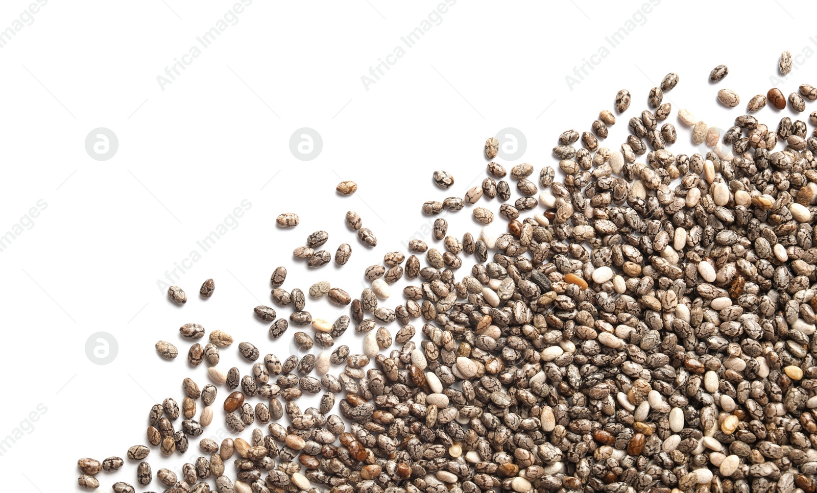 Photo of Chia seeds isolated on white, top view