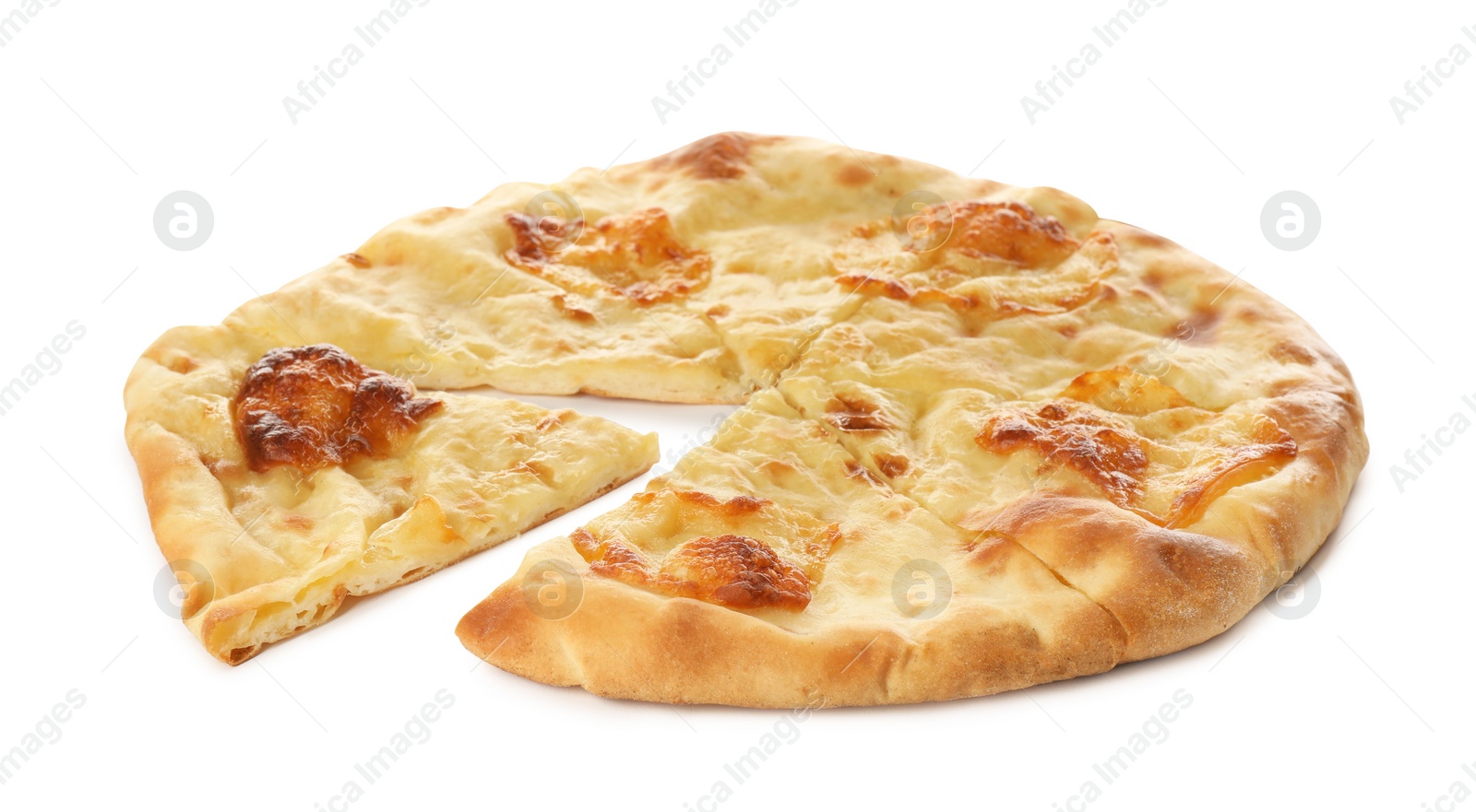 Photo of Delicious khachapuri with cheese on white background