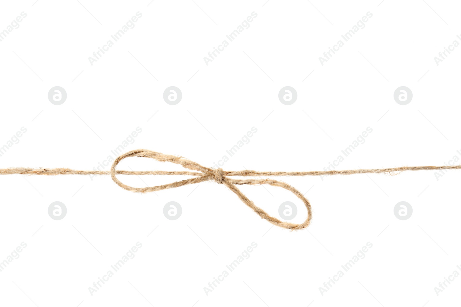 Photo of Hemp rope with bow knot on white background