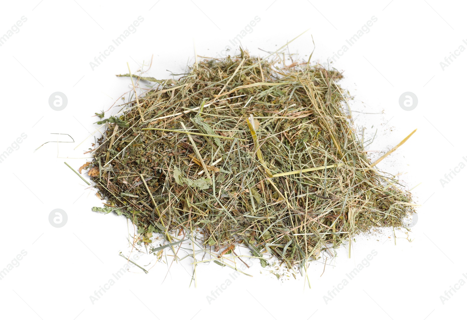 Photo of Dried hay isolated on white. Livestock feed