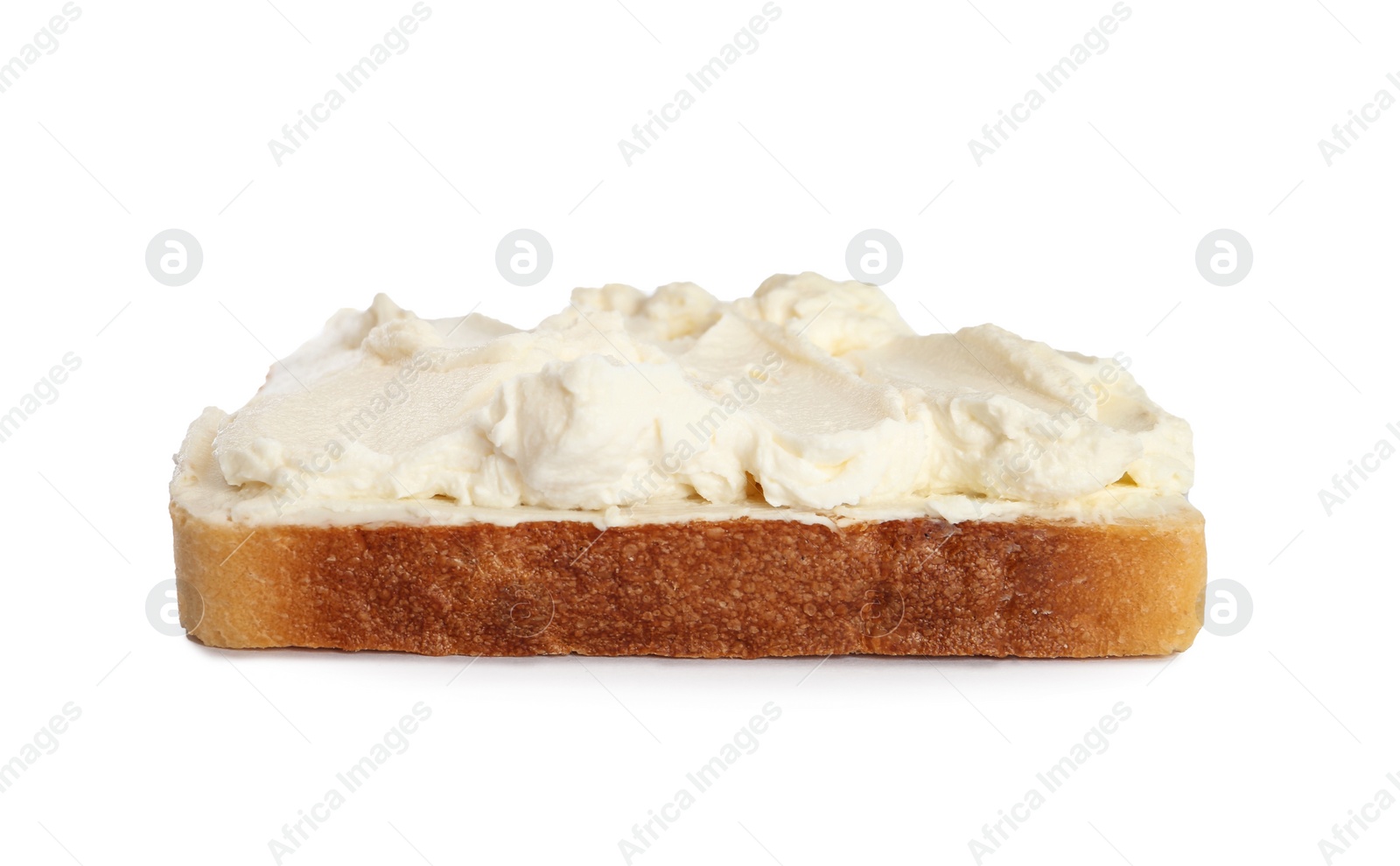 Photo of Toasted bread with cream cheese isolated on white