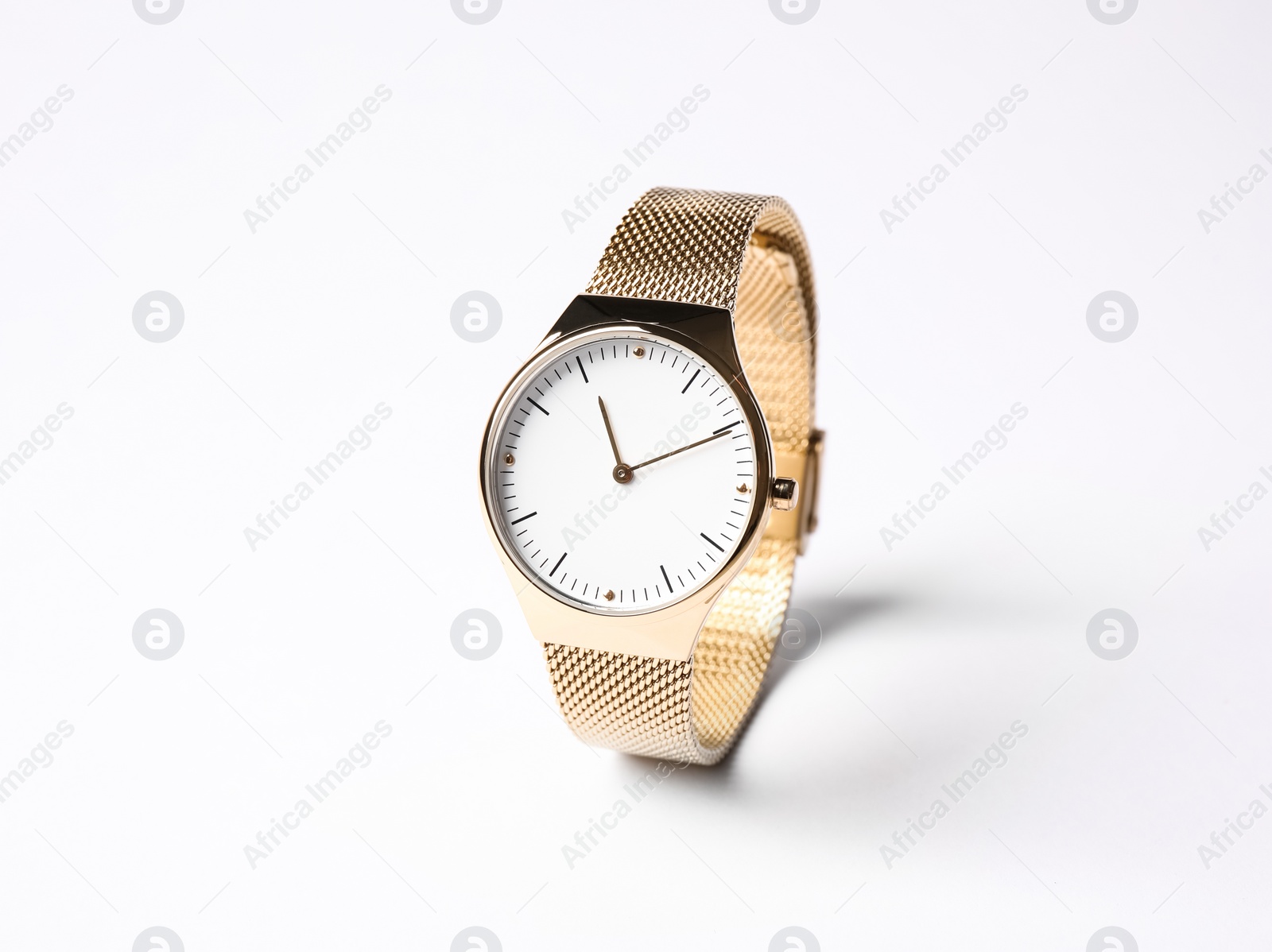 Photo of Luxury wrist watch on white background. Fashion accessory