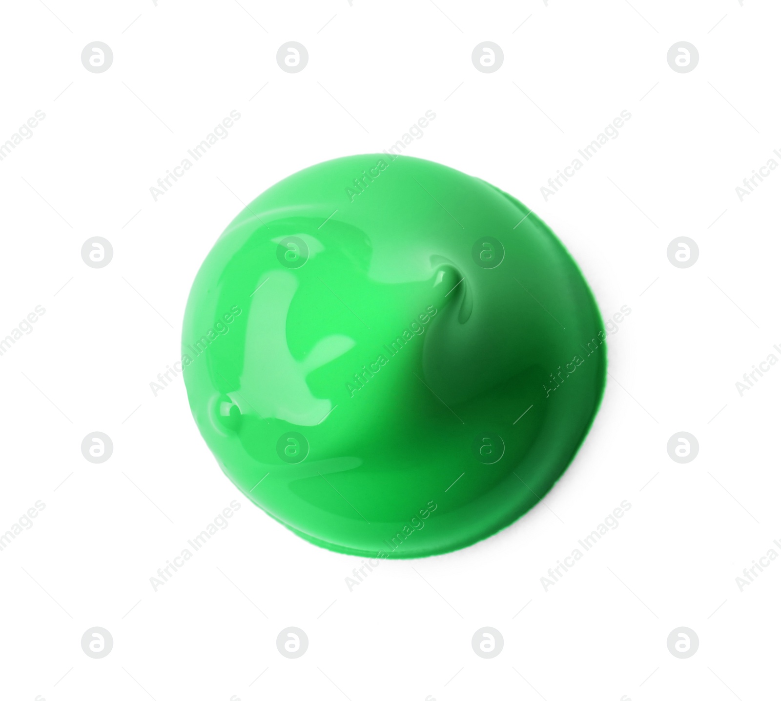 Photo of Sample of green paint on white background, top view