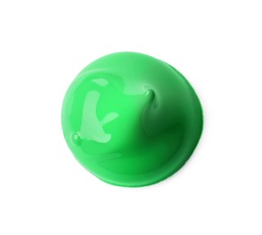 Sample of green paint on white background, top view