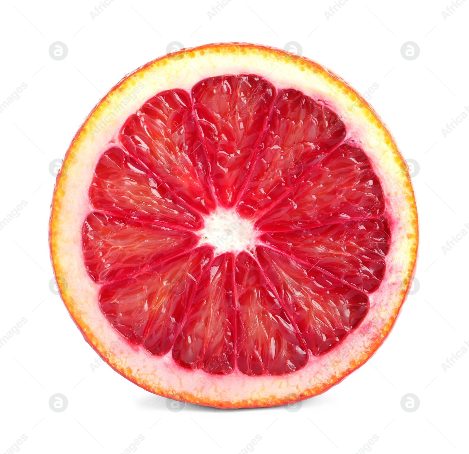 Photo of Cut red orange isolated on white. Exotic fruit