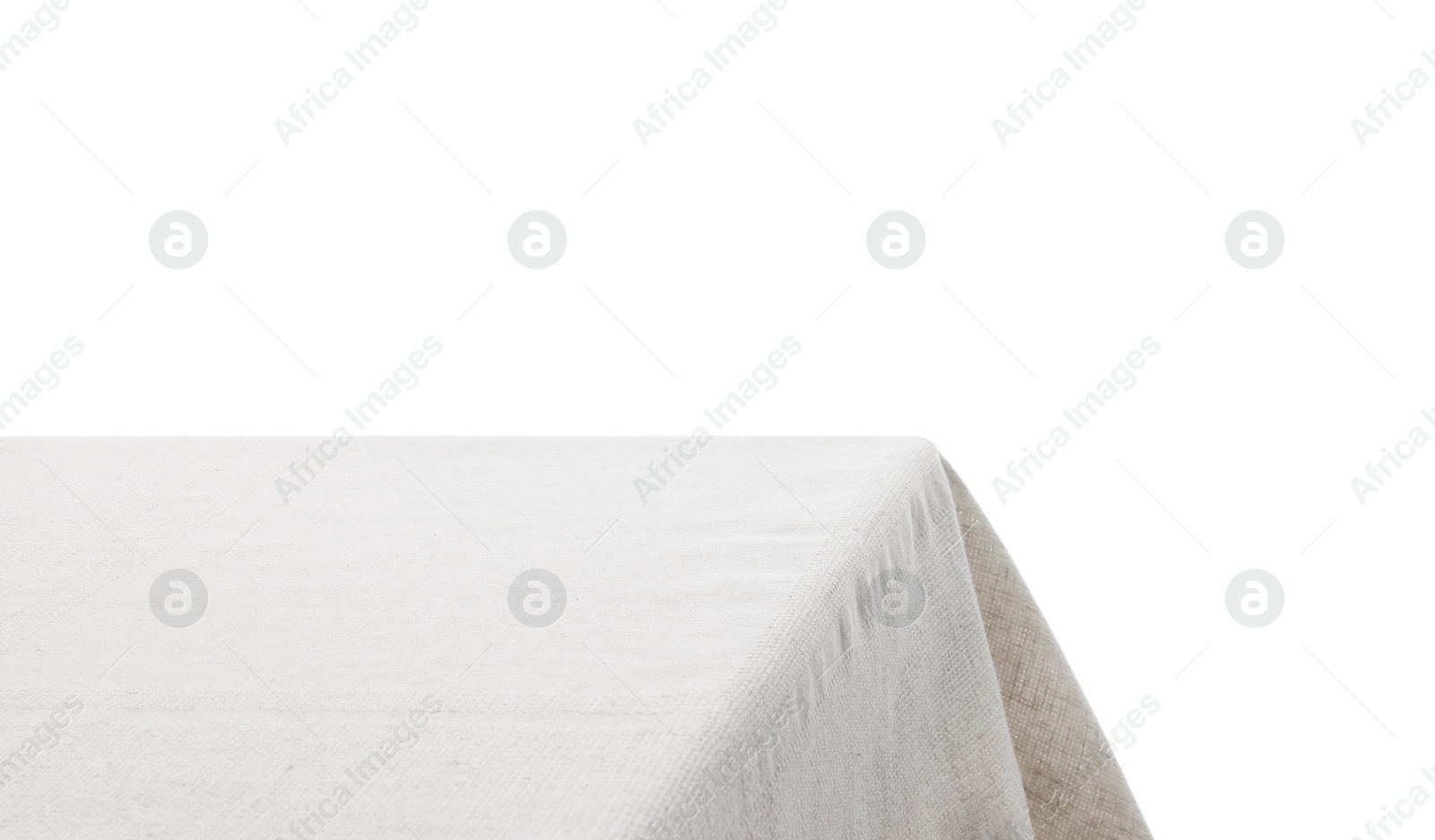 Photo of Table with light tablecloth isolated on white