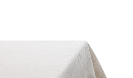 Table with light tablecloth isolated on white