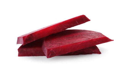 Cut fresh red beet on white background