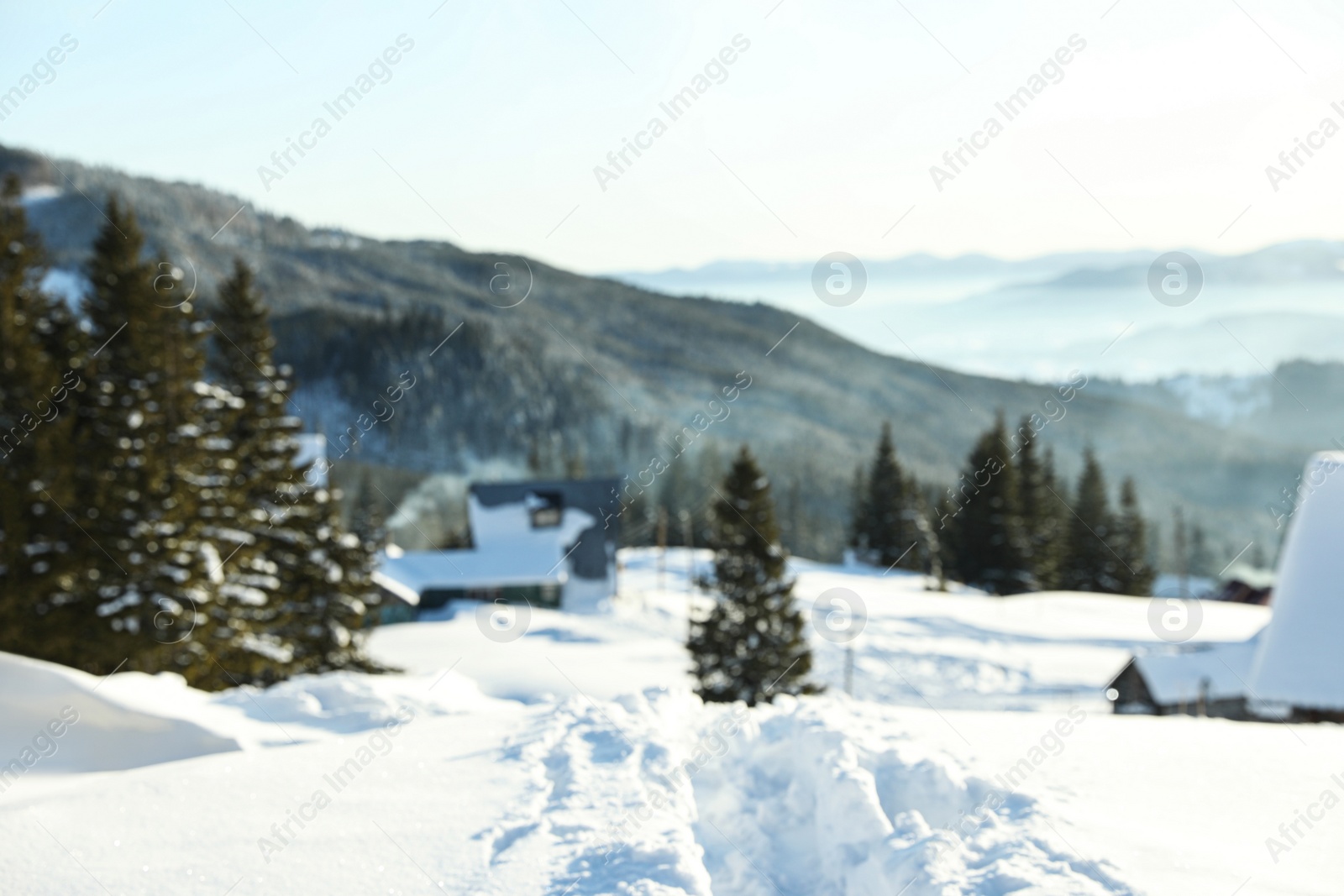 Photo of Blurred view of beautiful mountain landscape in winter