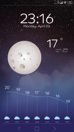 Weather forecast widget on screen. Mobile application