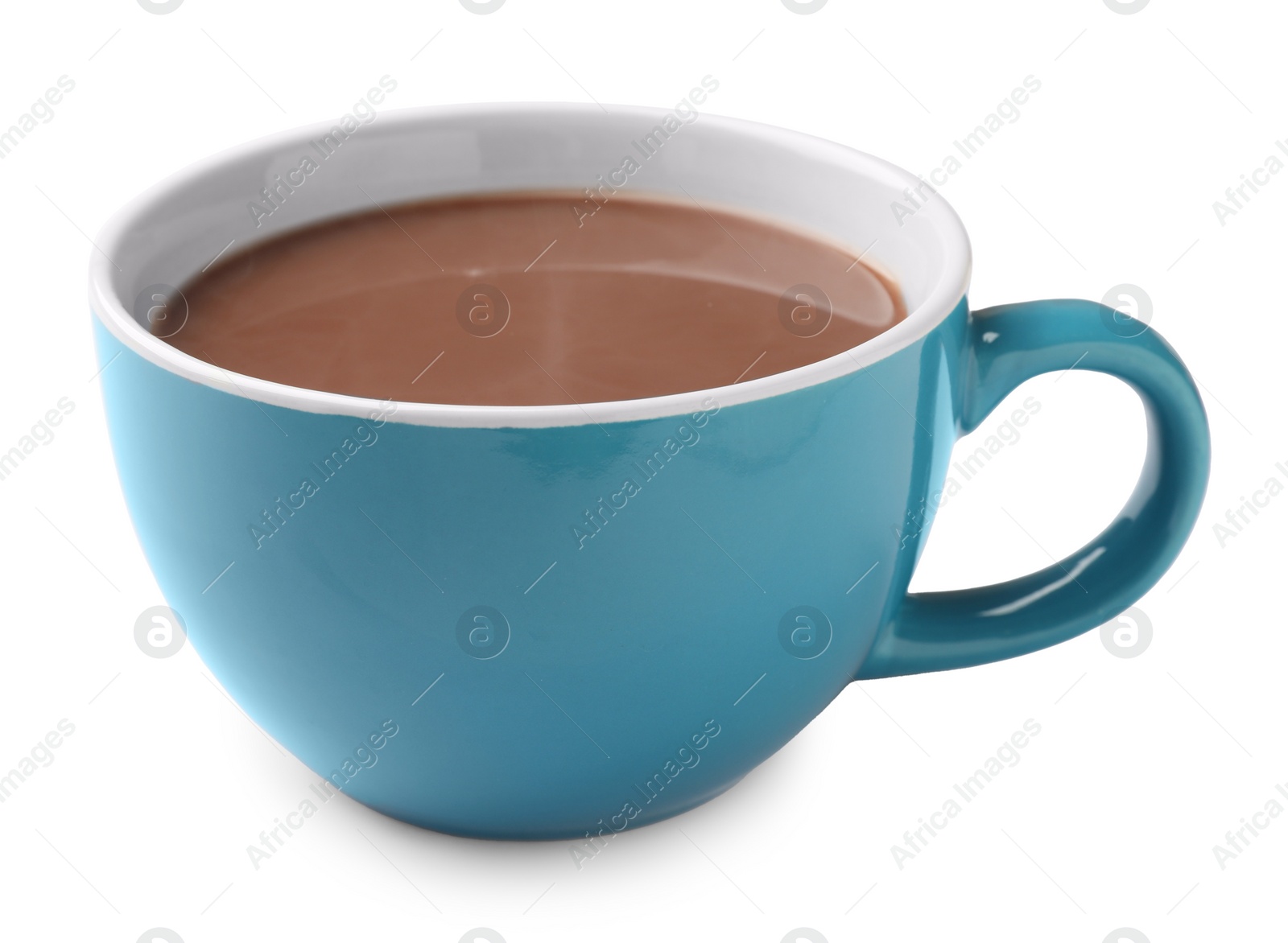 Photo of Tasty hot chocolate in mug isolated on white