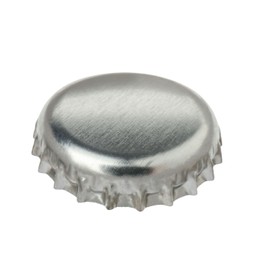 Photo of One silver beer bottle cap isolated on white