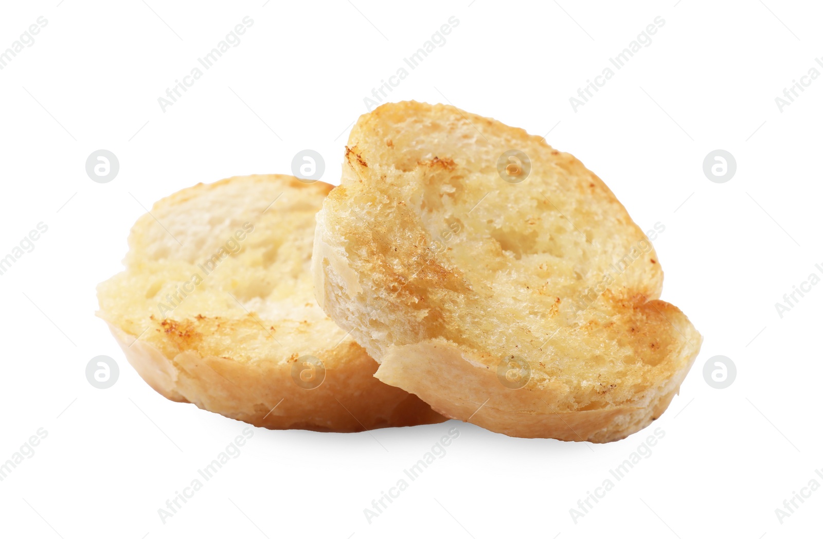 Photo of Pieces of toasted bread isolated on white