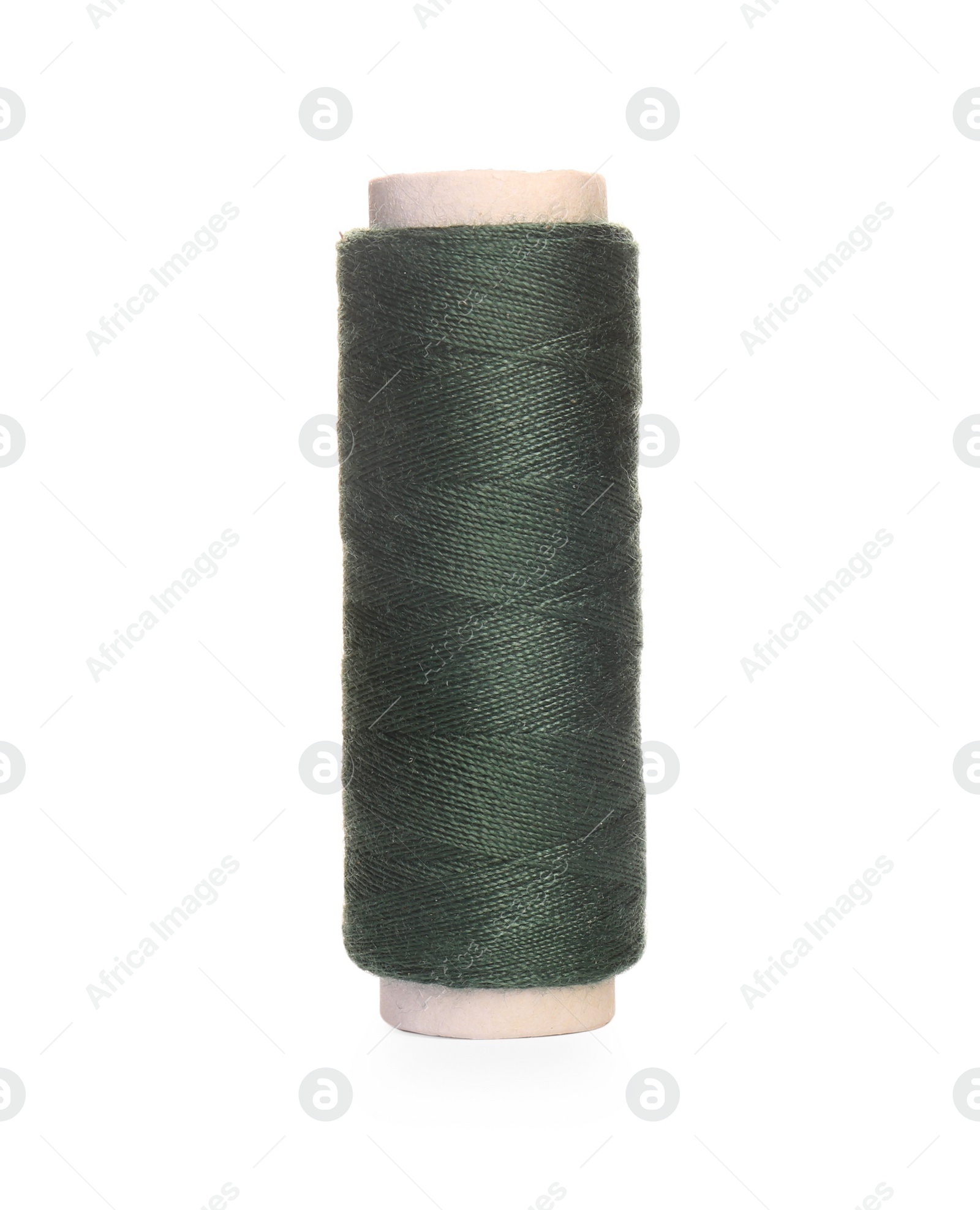 Photo of Spool of dark green sewing thread isolated on white