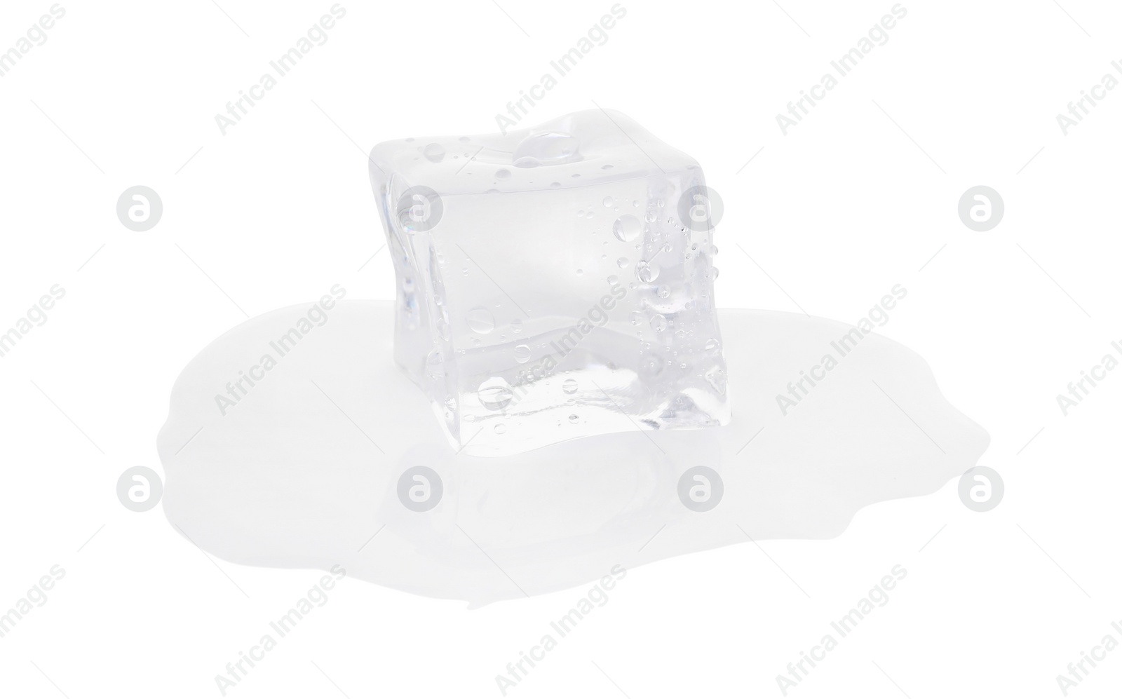 Photo of One melting crystal clear ice cube isolated on white