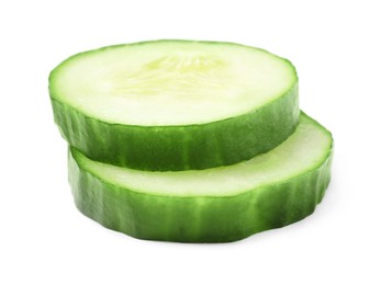 Photo of Slices of fresh cucumber isolated on white