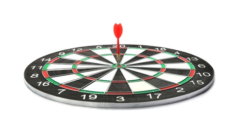 Photo of Dart board with color arrow hitting target