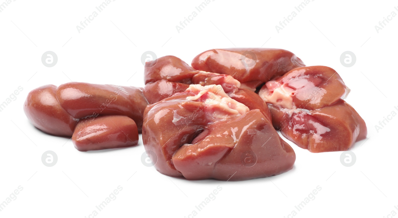 Photo of Fresh raw beef kidneys on white background