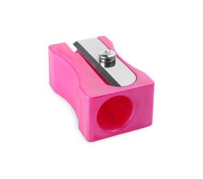 Plastic pink pencil sharpener isolated on white