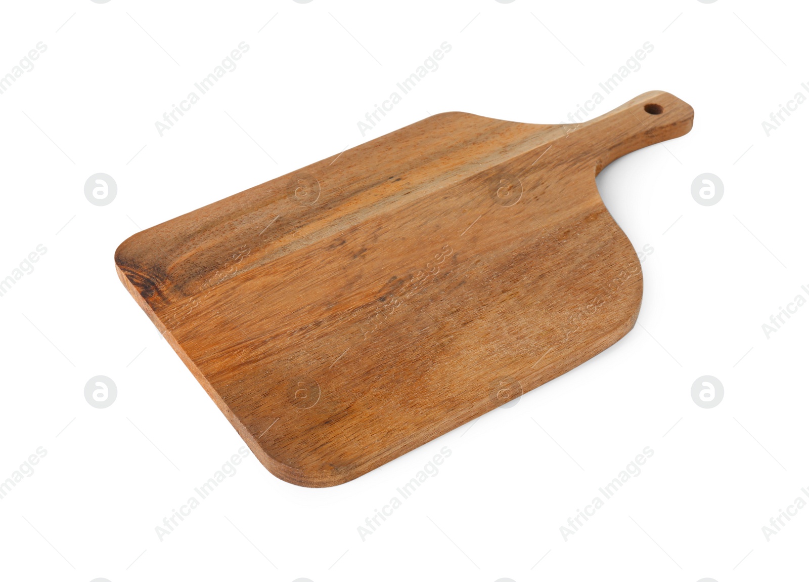 Photo of One wooden cutting board isolated on white