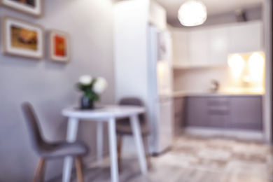 Blurred view of stylish modern kitchen interior