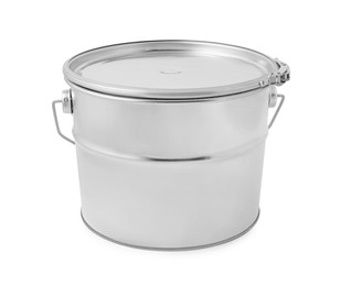 New metal paint bucket isolated on white