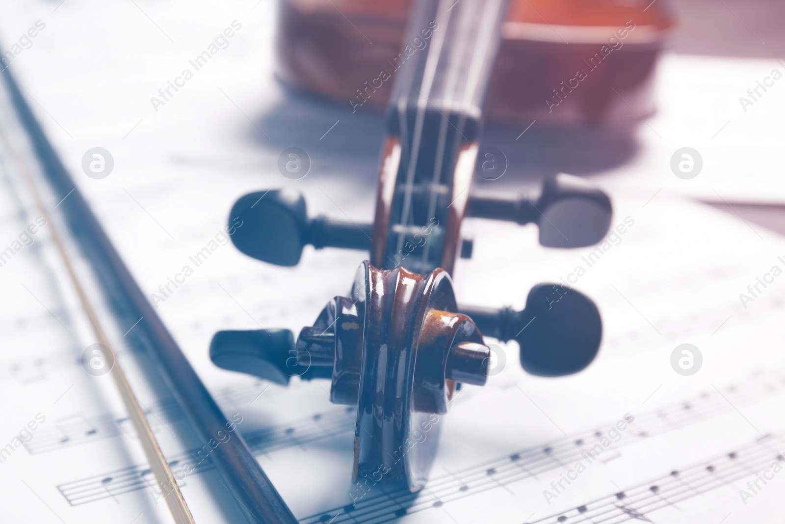 Image of Beautiful classic violin, closeup view. Musical instrument