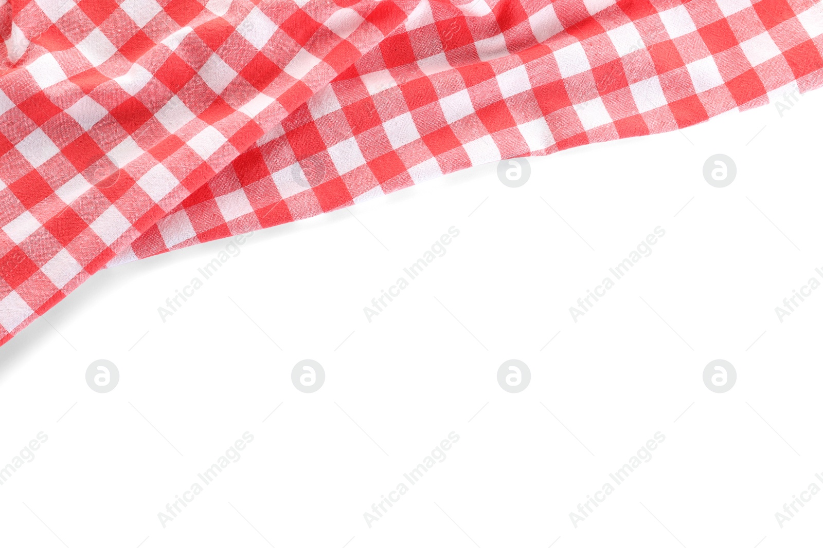 Photo of Classic red checkered blanket isolated on white, top view