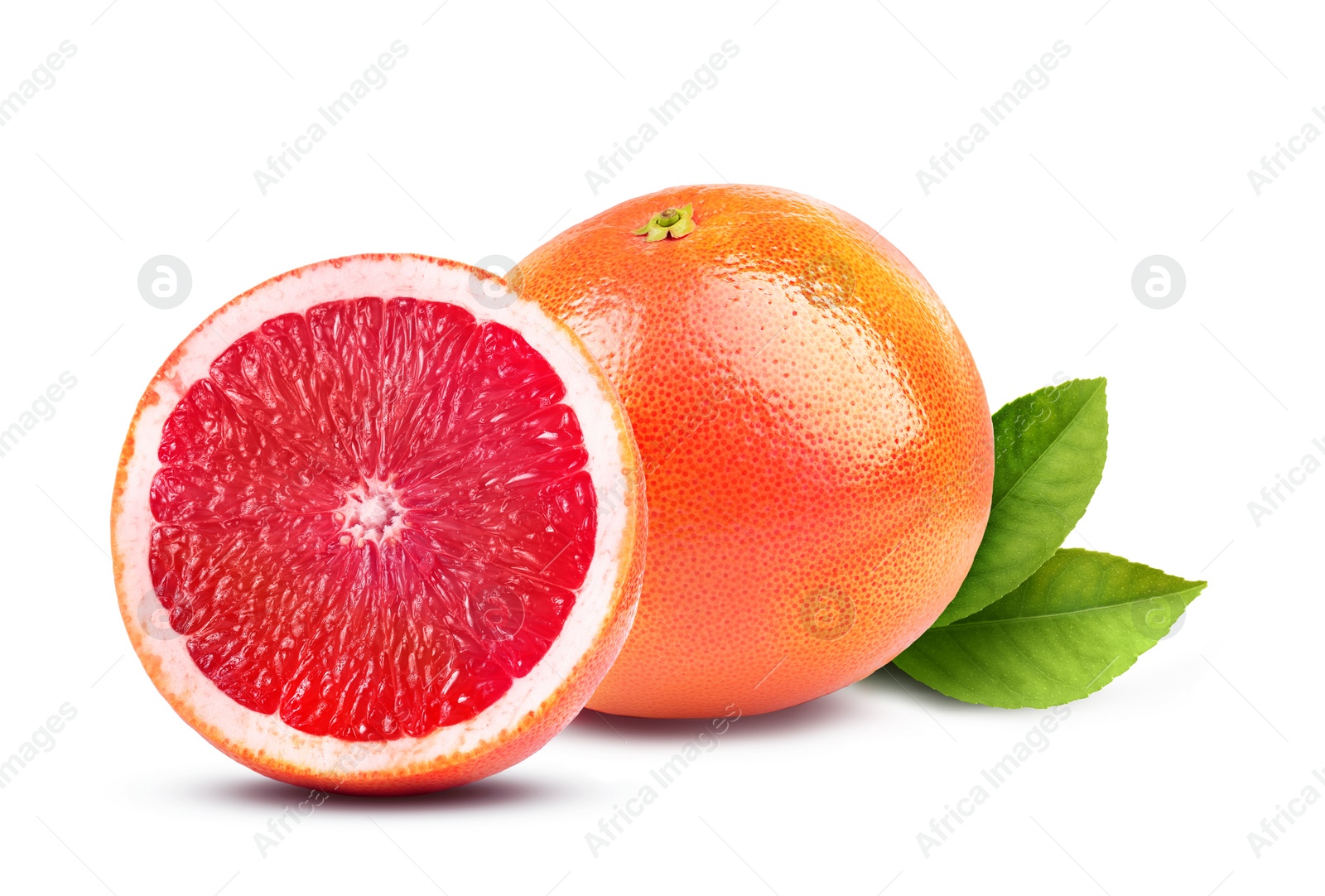 Image of Fresh whole and cut grapefruits isolated on white