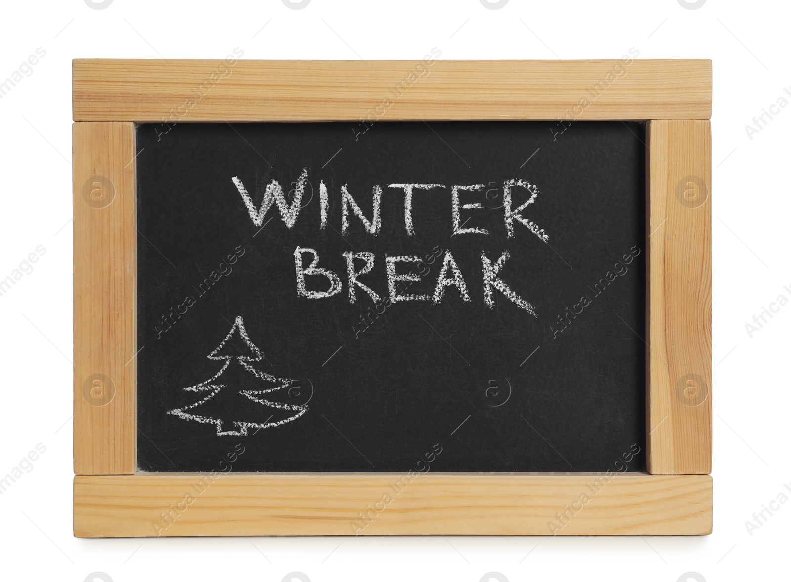 Photo of Blackboard with text Winter Break isolated on white. School holidays