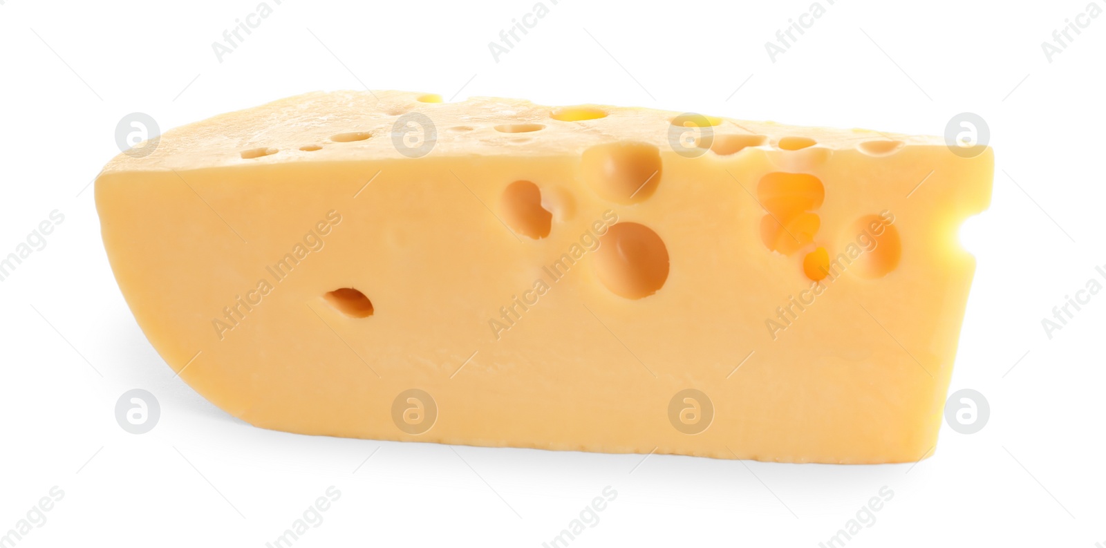 Photo of Piece of delicious cheese on white background