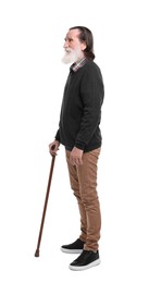 Photo of Senior man with walking cane on white background