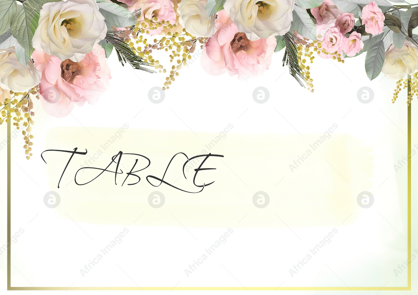 Illustration of Elegant wedding place card with floral design. Mockup
