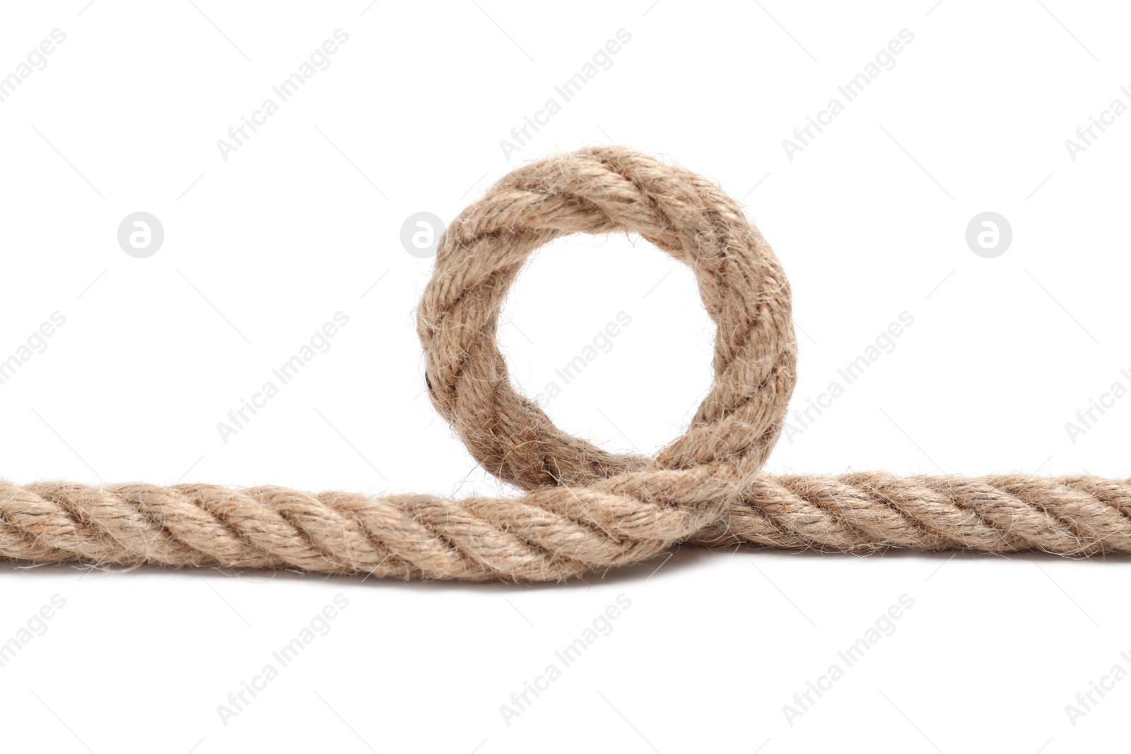 Photo of Loop made of cotton rope on white background