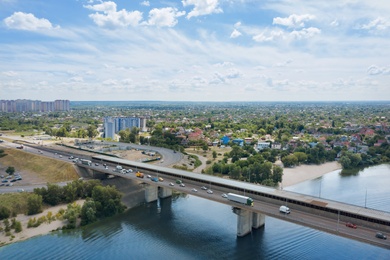 Aerial view of modern bridge over river