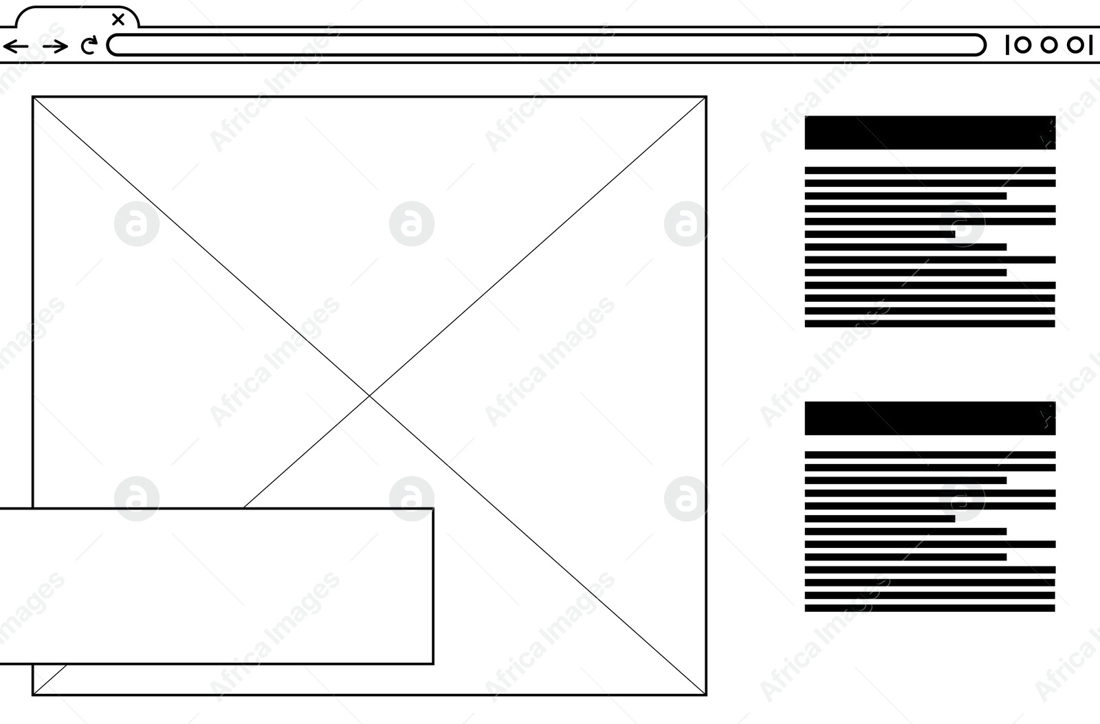 Image of Website design template. Wireframe with different elements on white background