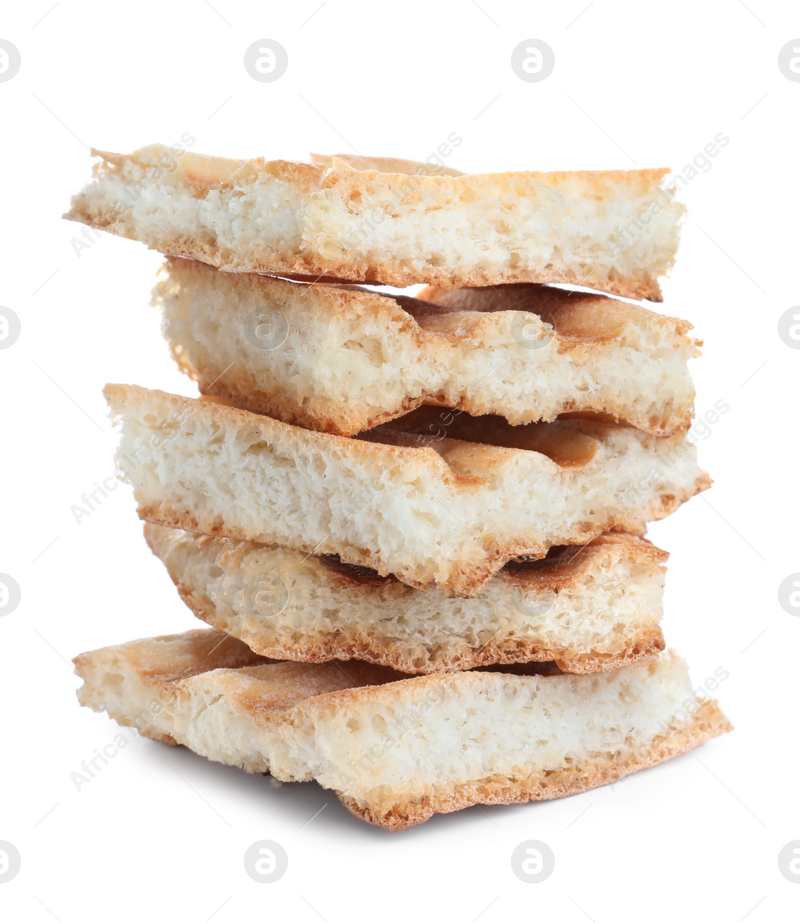 Photo of Delicious crispy pita chips on white background