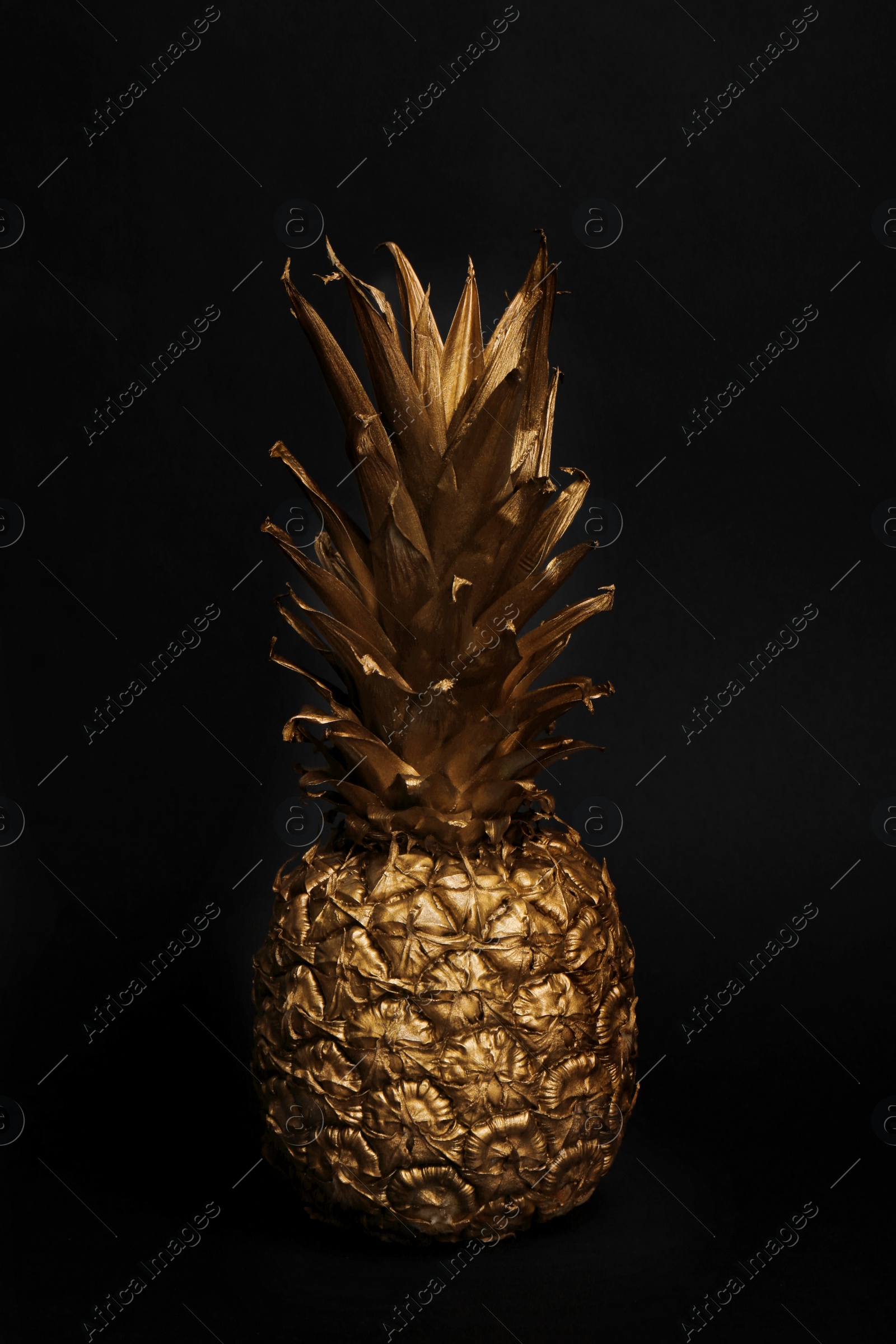 Photo of Gold painted fresh pineapple on black background