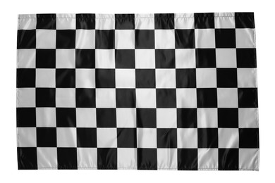 Checkered satin fabric isolated on white, top view