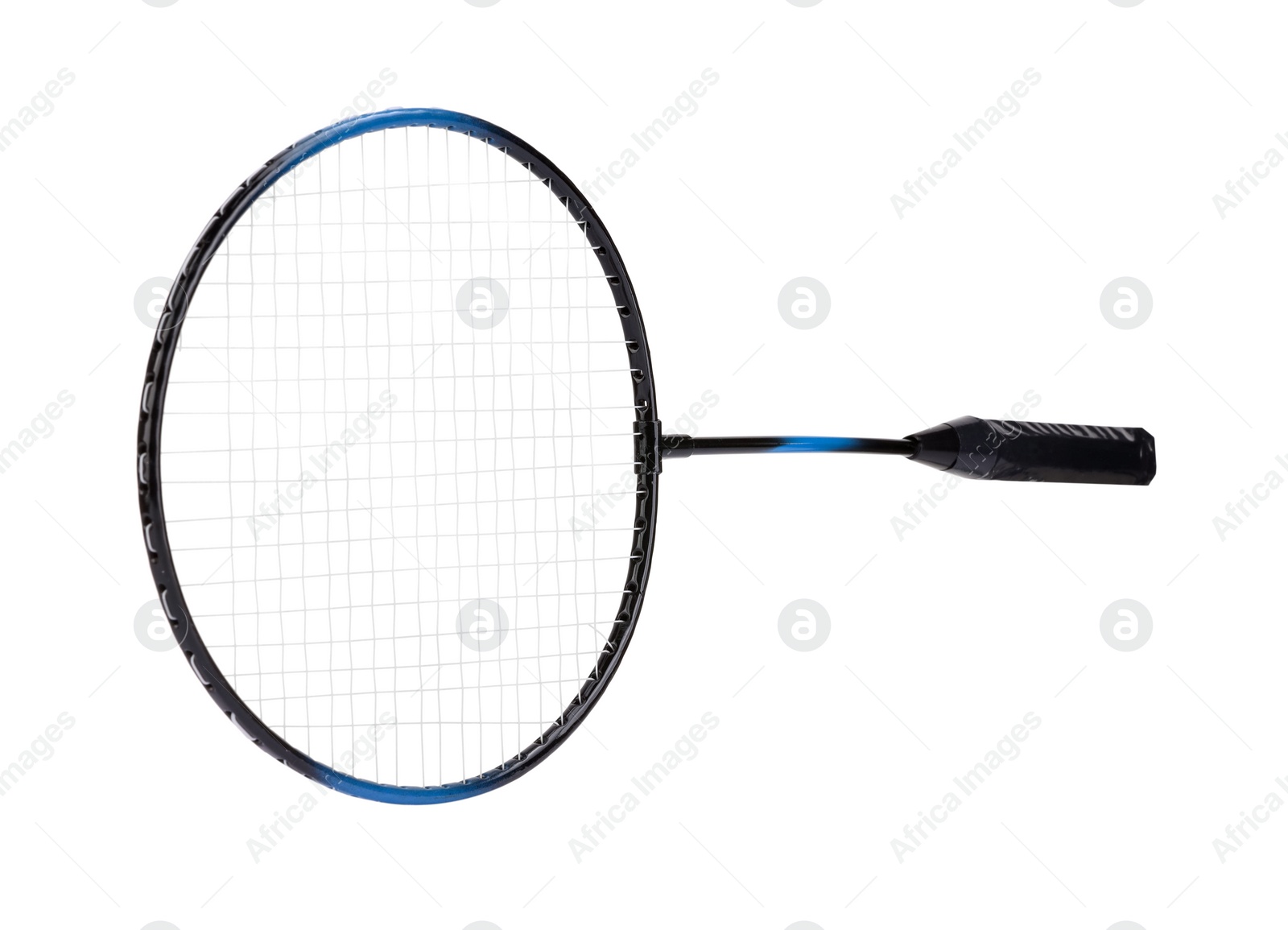 Photo of Badminton racket isolated on white. Sports equipment