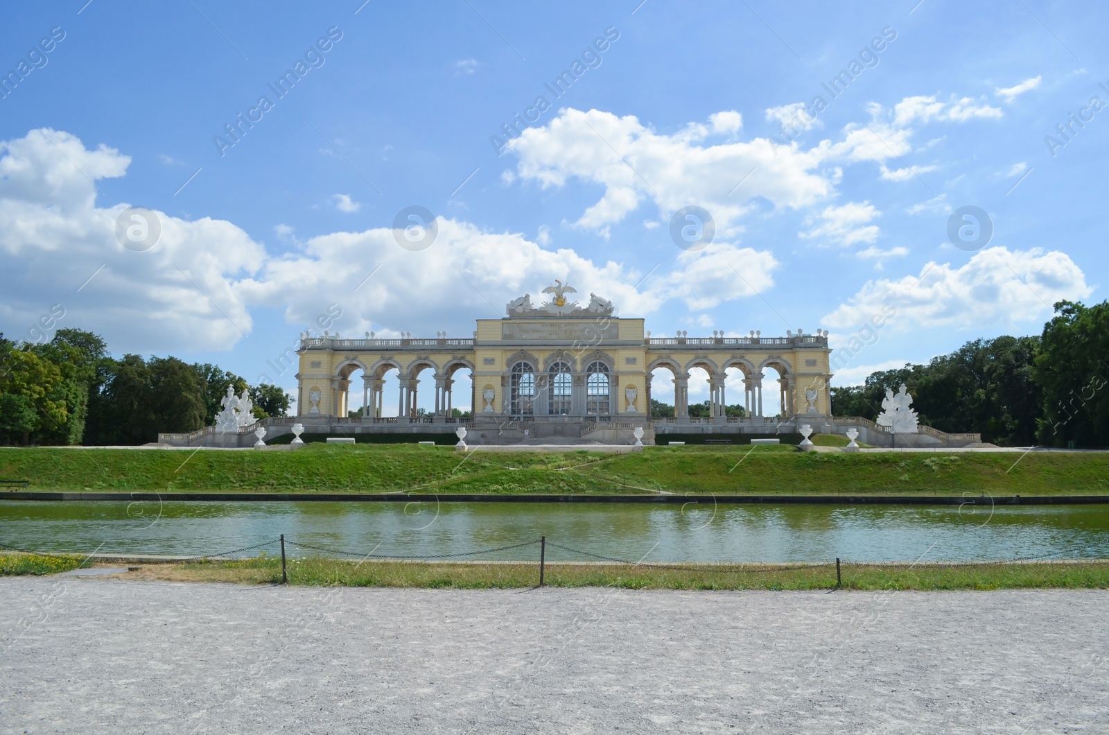 Photo of VIENNA, AUSTRIA - JUNE 19, 2018: Gazebo Gloriette in Schonbrunn Palace Garden