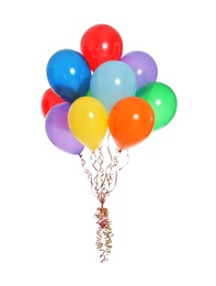 Bunch of bright balloons on white background