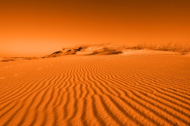 Image of Picturesque sandy desert landscape, toned in orange