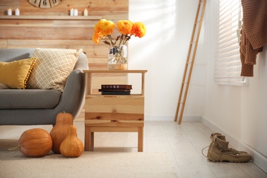 Cozy living room interior inspired by autumn colors