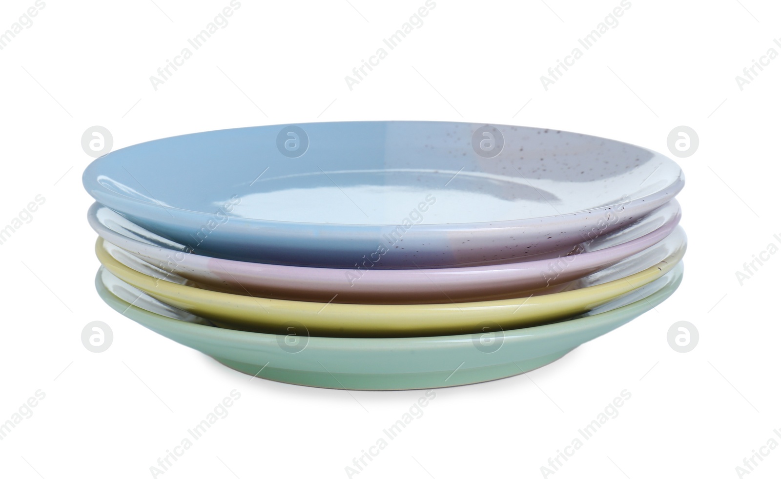 Photo of Stack of beautiful ceramic plates isolated on white