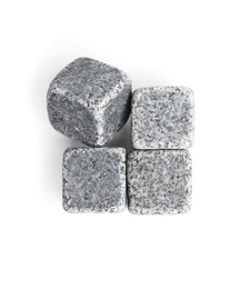 Photo of Whiskey stones on white background, top view